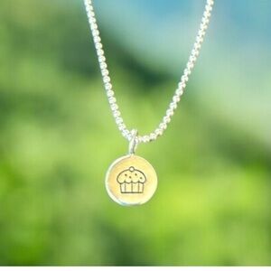 Cupcake Sterling Charm‎ on Sterling Ball Chain Necklace NWT